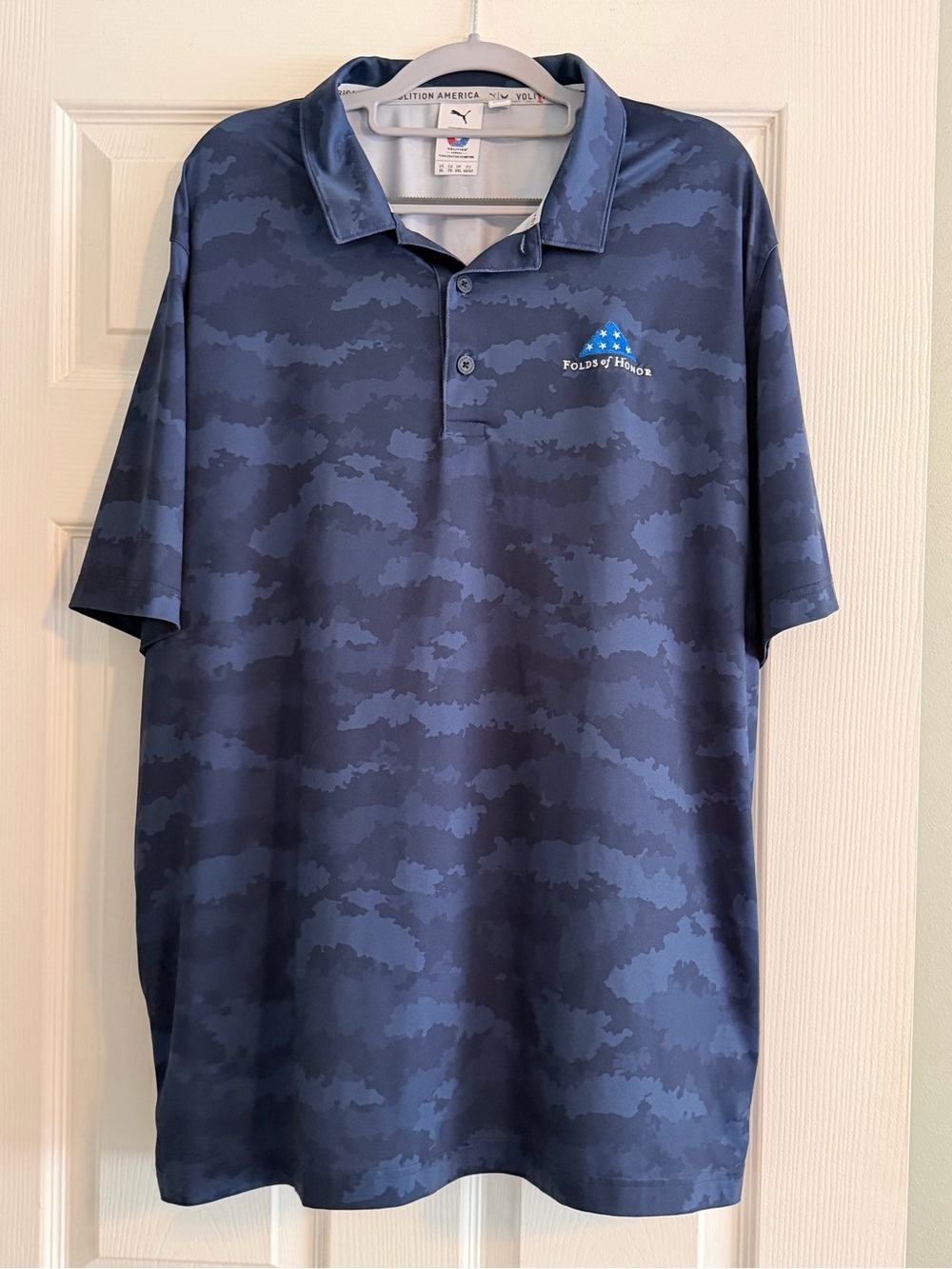 Puma Navy Camouflage Polo Shirt with Folds of Honor Logo